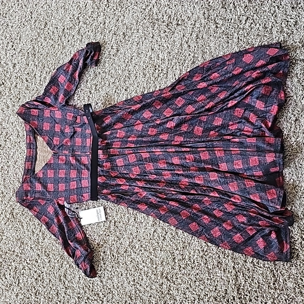 NWT UNIQUE VINTAGE Burgundy & Black Plaid Devon Swing Dress Belted Small 4 - Picture 9 of 9